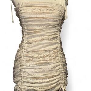 Cream and white lace ruched mini dress